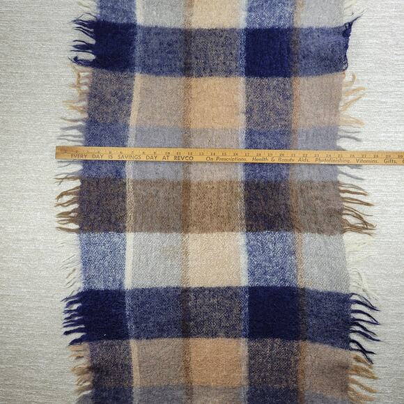 Avoca Hand Weavers Lap Blanket Scarf Shawl Brown Blue Wool Mohair Plaid Fringe - Picture 8 of 16